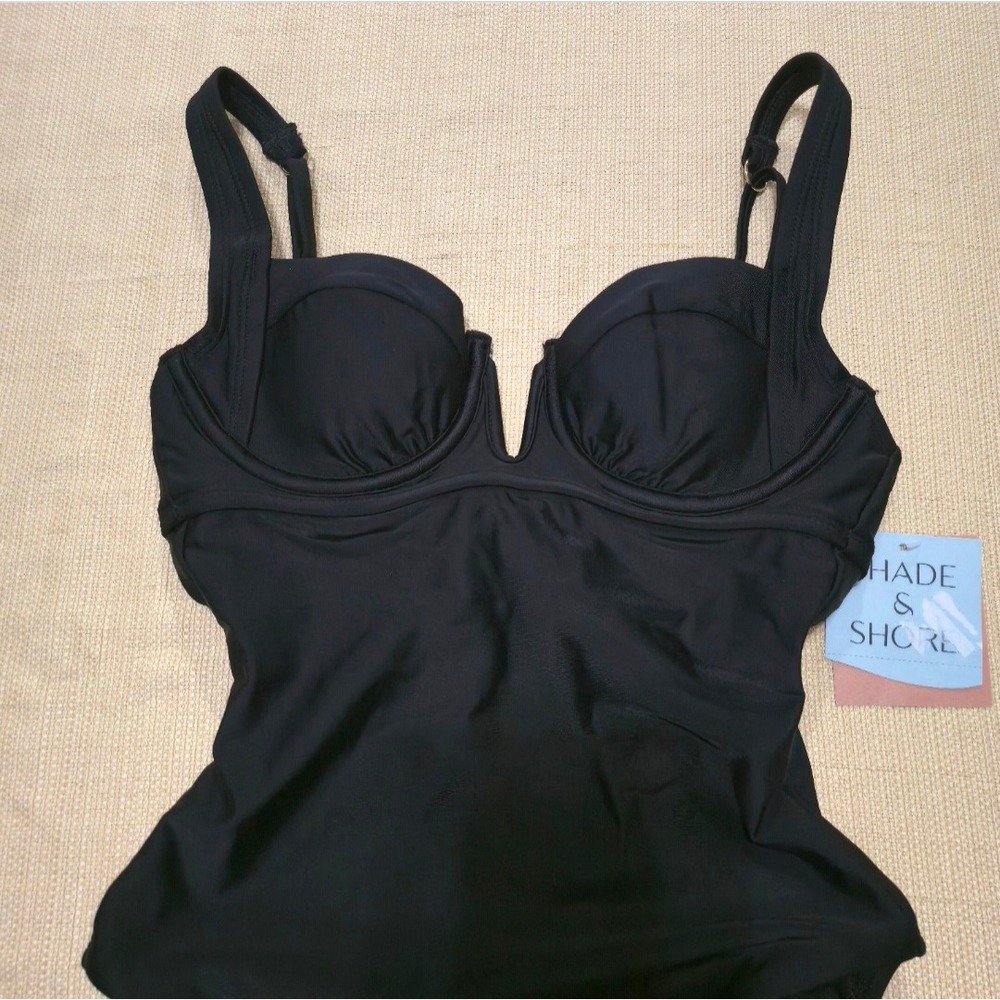 Shade & Shore Black One Piece Underwire Swimsuit High Leg V-Wire XS 0-2